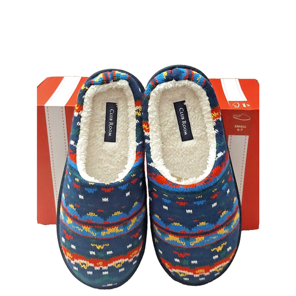 Club Room Men's Navy Blue Faire Isles Indoor/Outdoor Slippers Size Small 6-7 - Picture 3 of 16